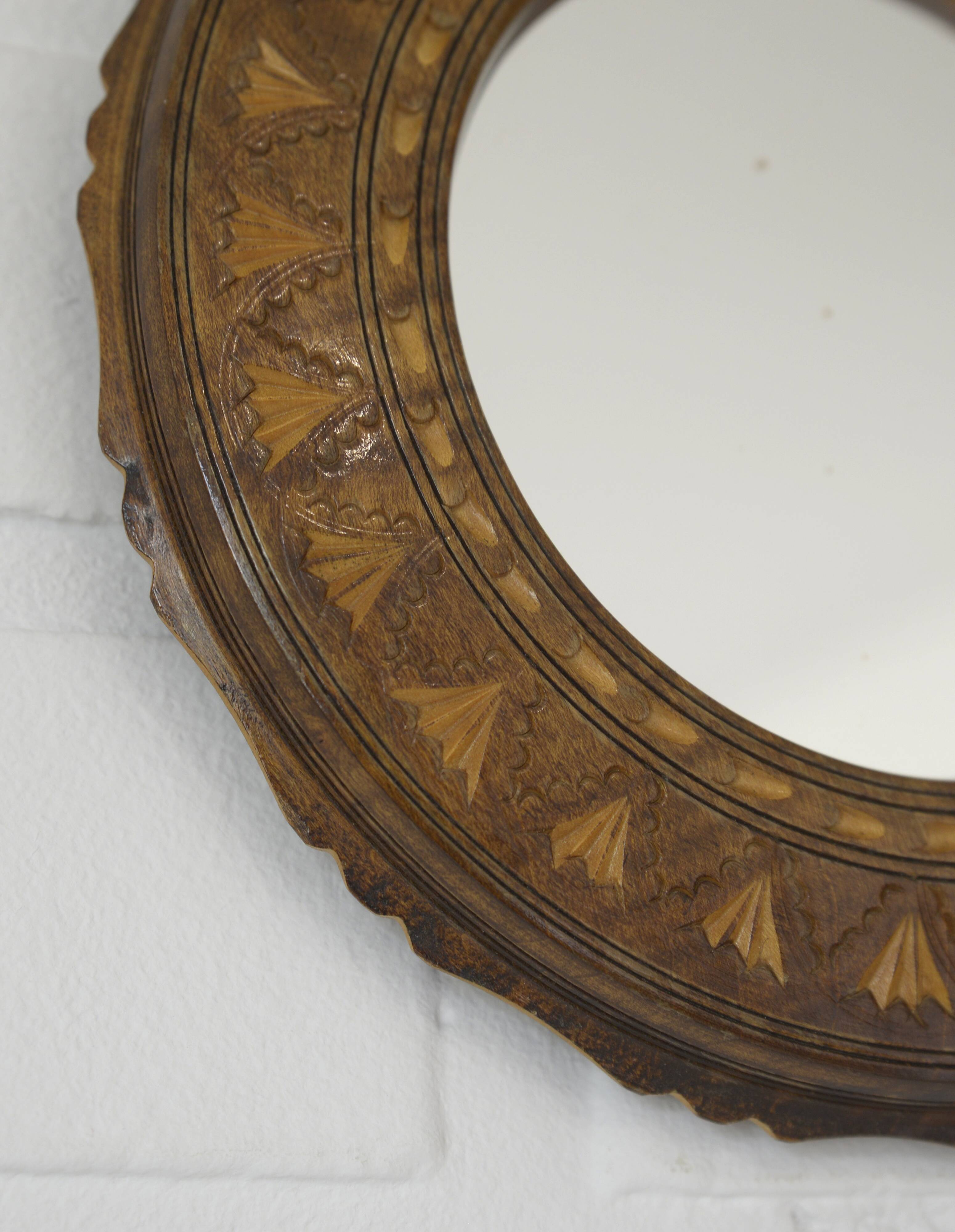 Small vintage wall mirror hand-carved wooden farmhouse handmade mirror