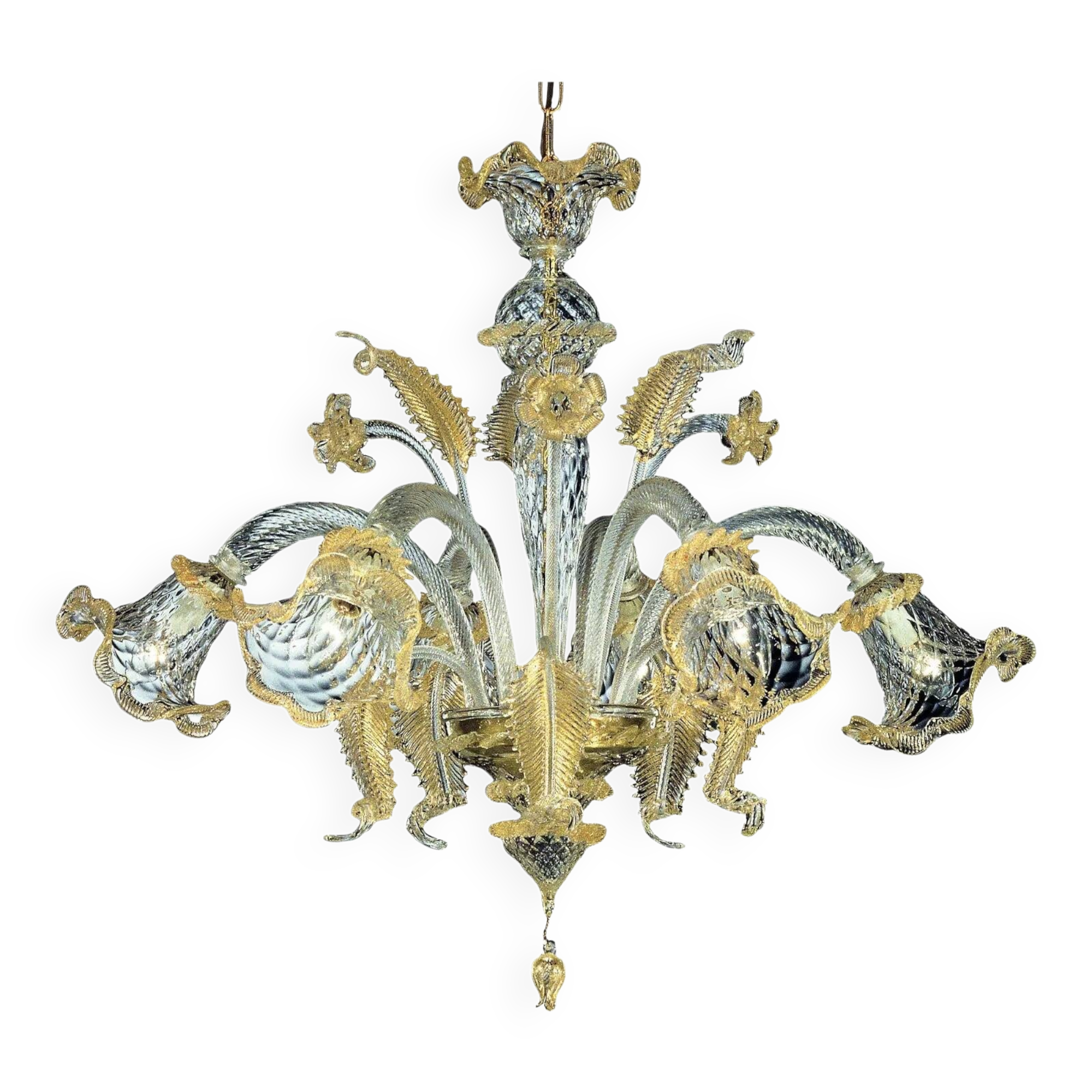 Luxury Venetian Floreal Gold-Leaf Murano Glass Chandelier