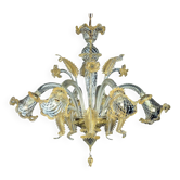Chandelier en verre de Murano à feuilles d'or floral vénitien de luxe