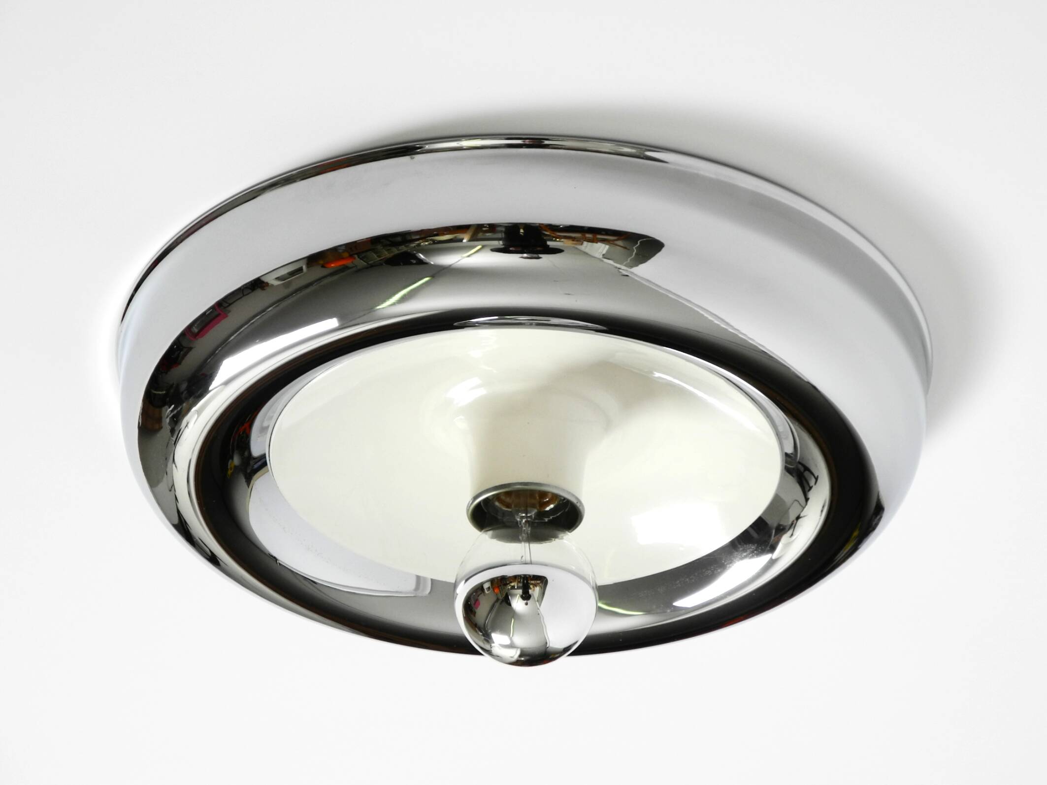Round metal chrome ceiling or wall lamp from Italy | Space Age Design