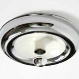Round metal chrome ceiling or wall lamp from Italy | Space Age Design