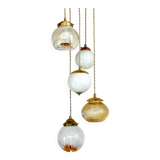 Grande suspension cascade verres de Murano ambrés et opalines