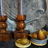 Pair of old brutalist turned solid wood candlesticks