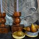 Pair of old brutalist turned solid wood candlesticks