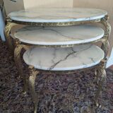 Nesting tables in white marble and bronze