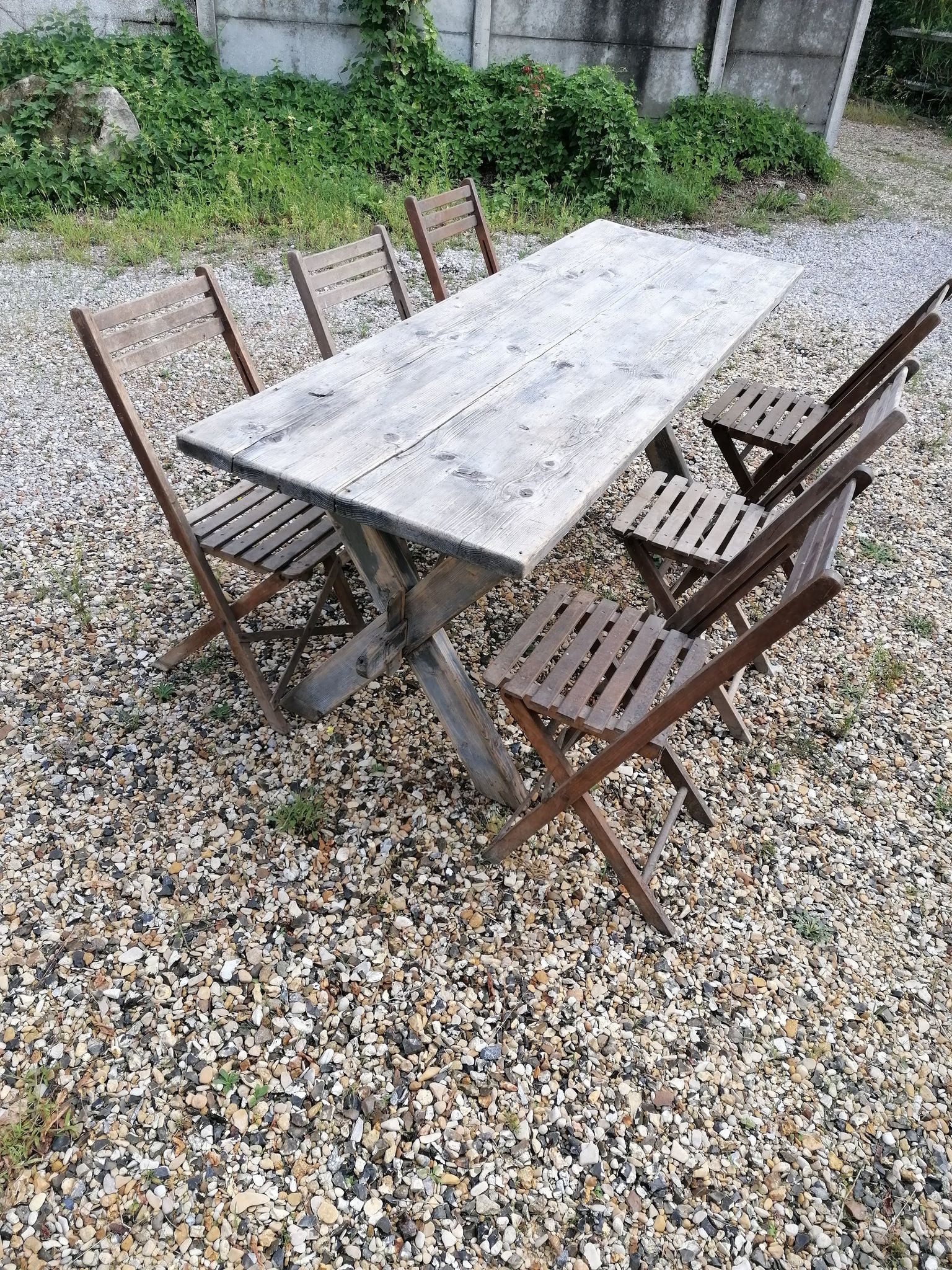 Table ferme  vintage en bois 2m, pieds en x