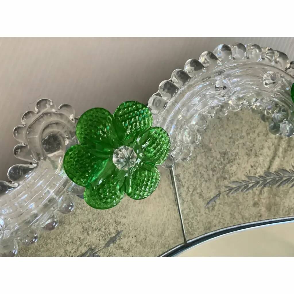 Venetian Murano Glass Oval Floral Wall Mirror – Hand-Carved Italian Art
