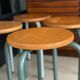 Set of 4 metal and wood workshop stools