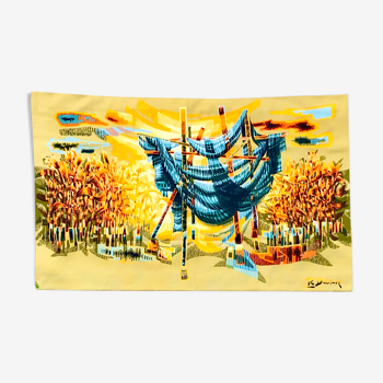 Tapestry Robert Debieve filet aux roseaux numbered and signed