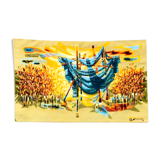 Tapestry Robert Debieve filet aux roseaux numbered and signed