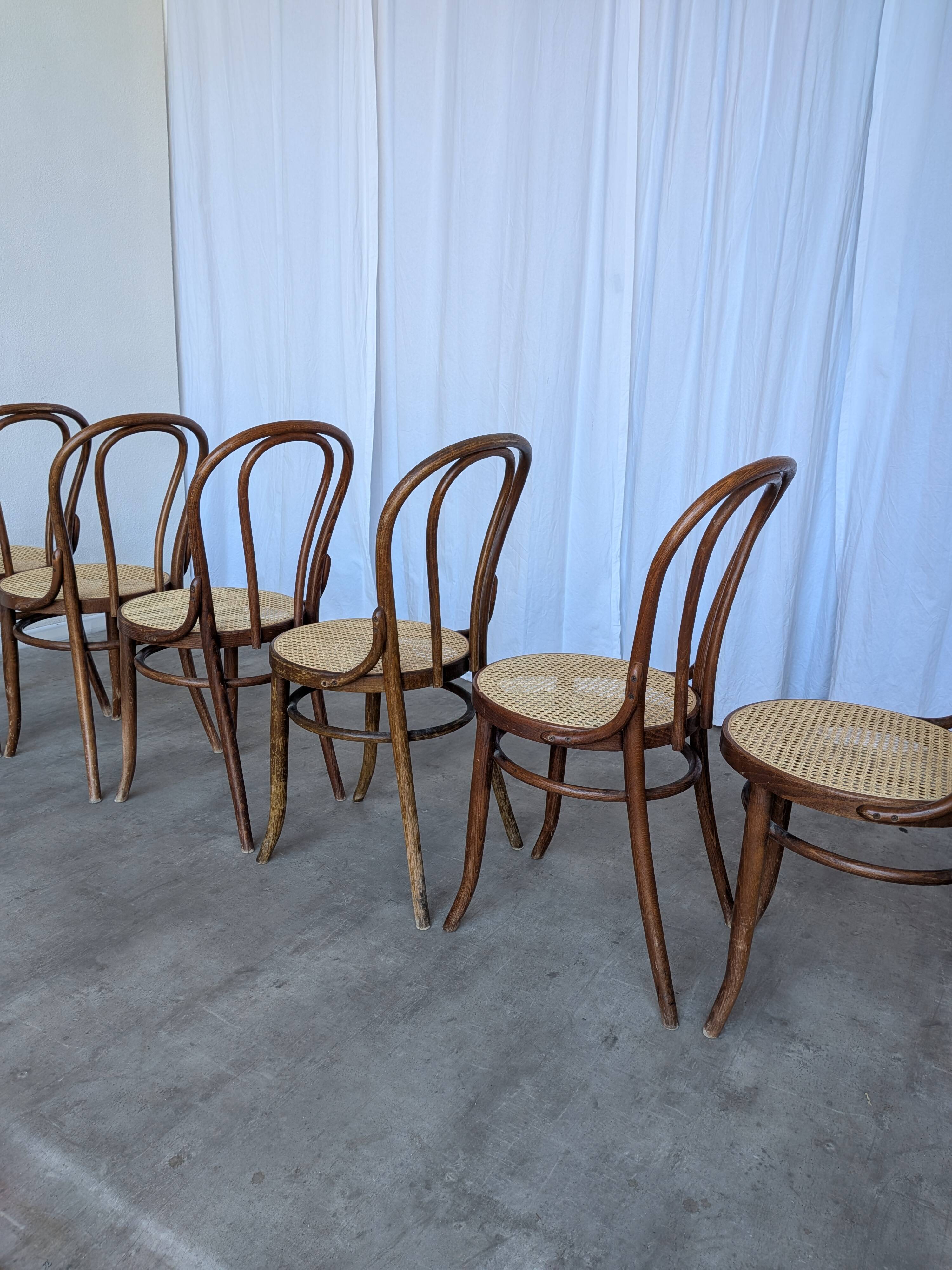 Set of 6 Bentwood Dining Chairs with Cane Seat / Bistro Thonet Style Chairs