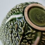 Bowl with saucer vintage slurry green Portugal cabbage leaf