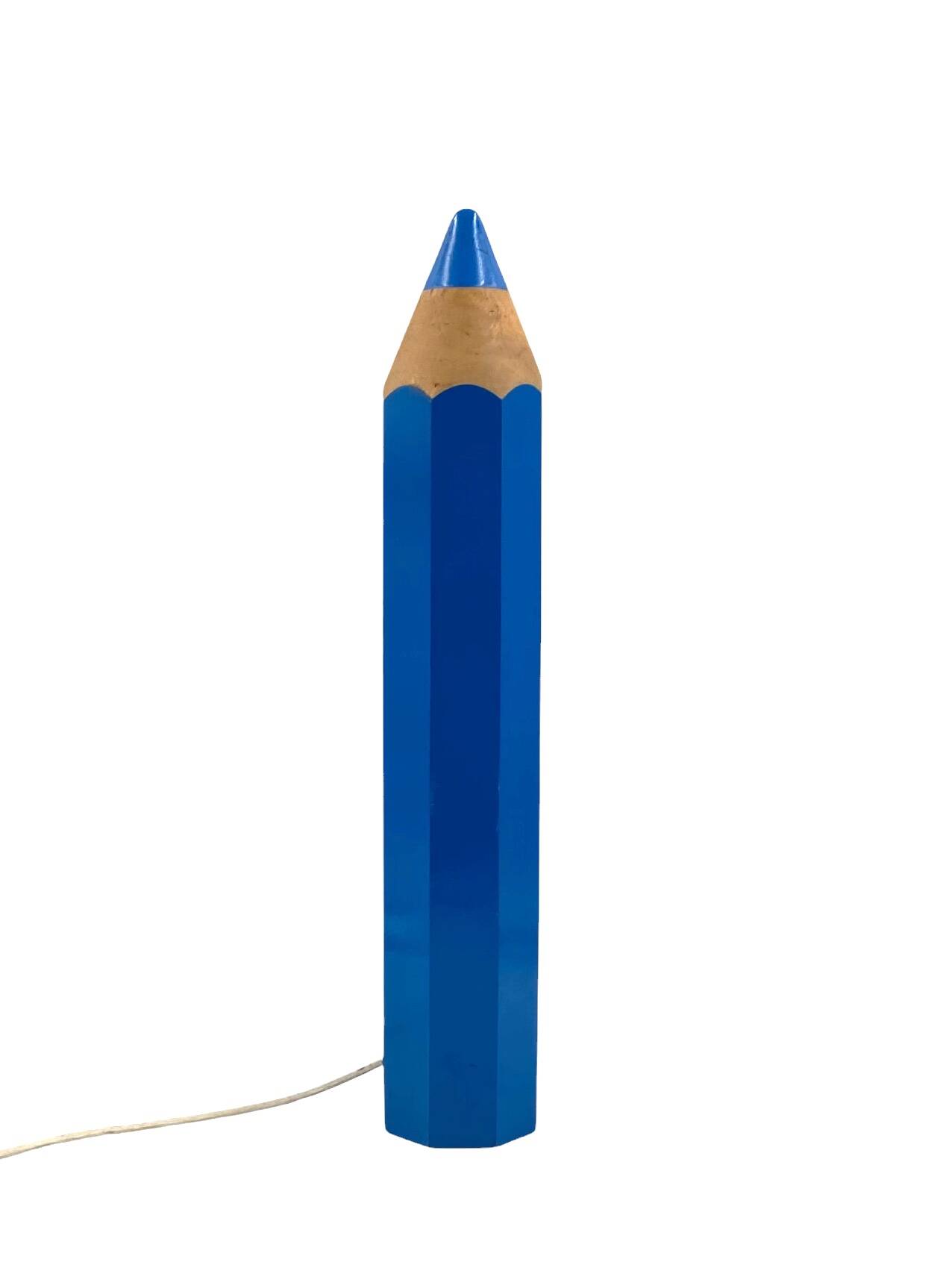 Michel Aroutcheff, postmodern blue Pencil table lamp, Ed. Vilac France 1980