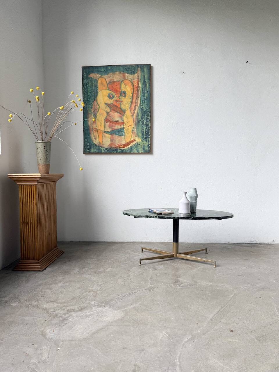 Table basse en marbre vert et laiton par Michel Kin pour Arflex