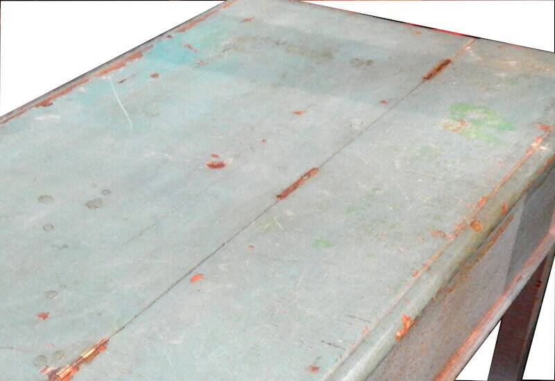 Console table desk blue desk with teak wood storage