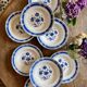 Set of 8 antique soup plates, blue flower decorations