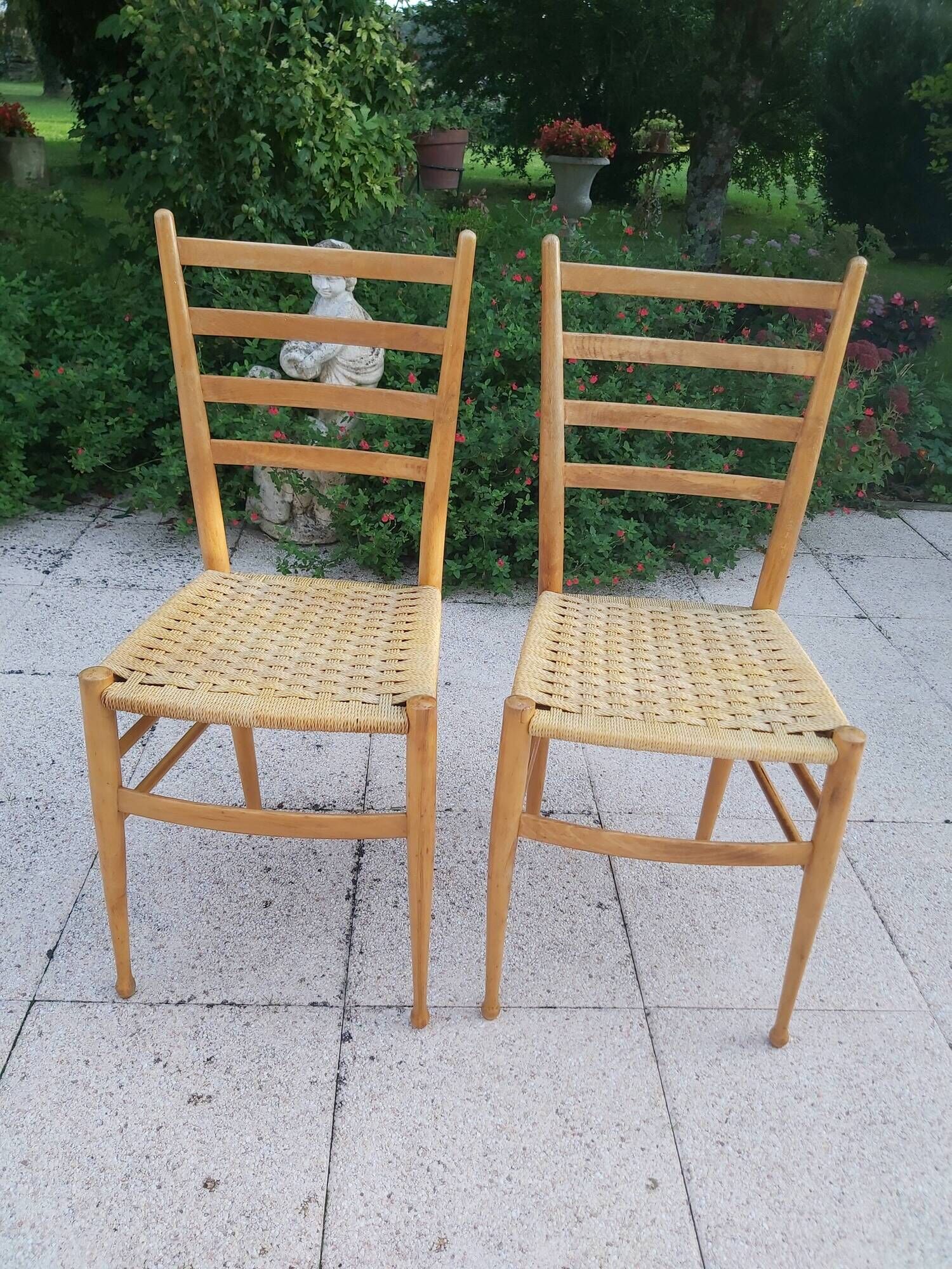Pairs of chairs rope and wood 50s Italy