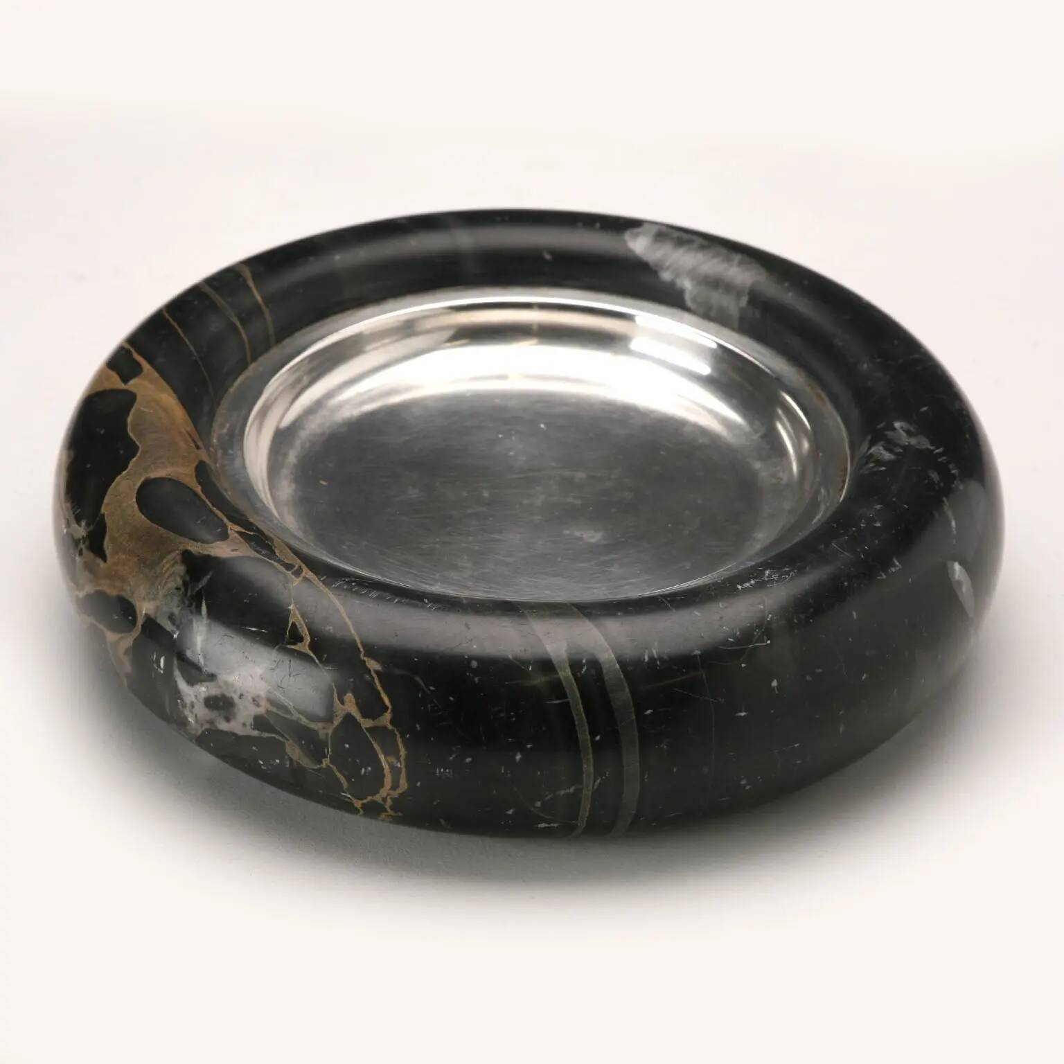 Vintage black and silver marble catchall, Italy, 1970s