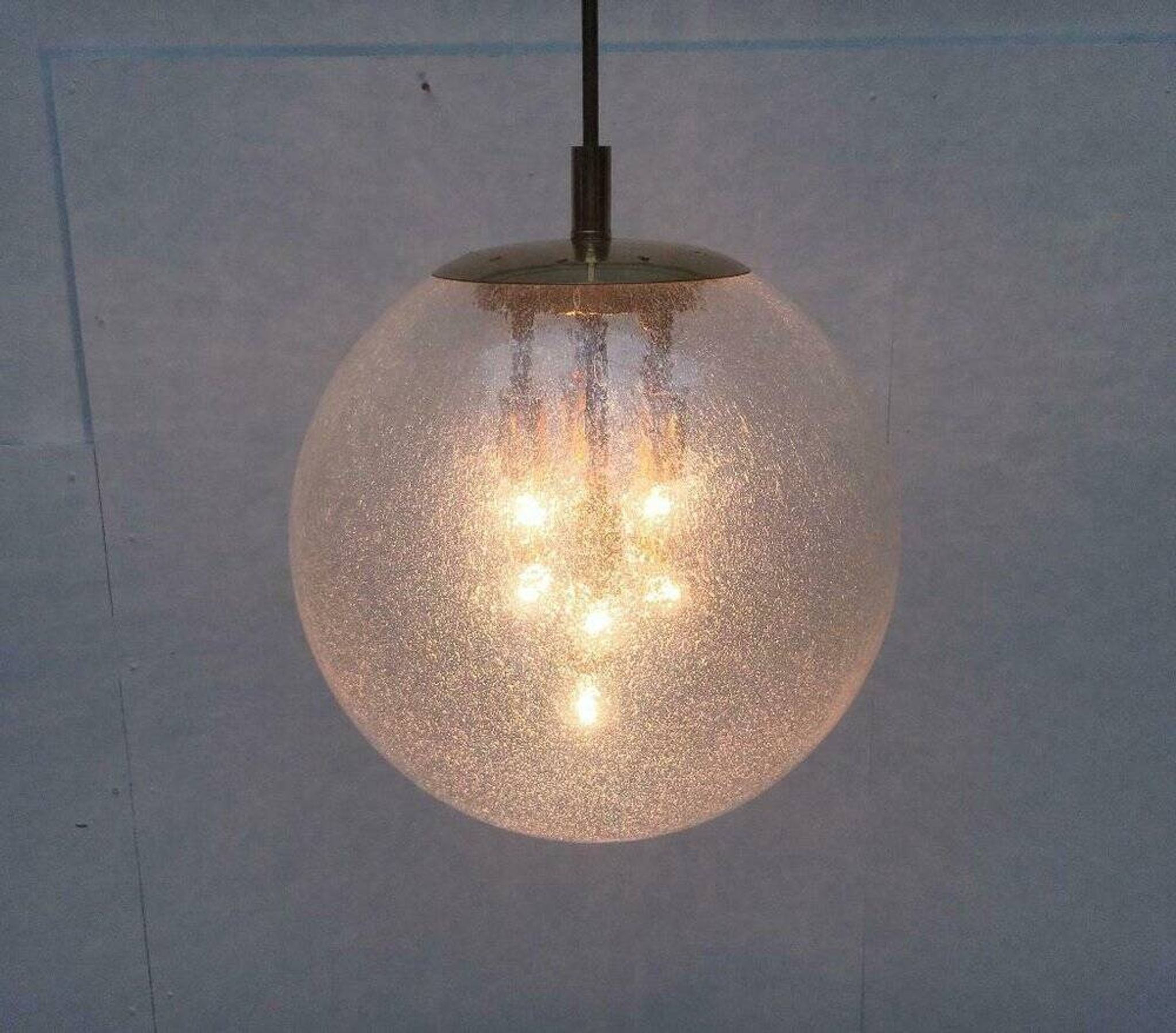 Large glass and brass planet ball pendant lamp from the mid-century German space age, 1960s.