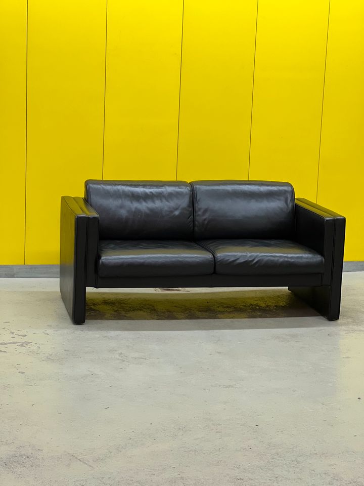 Walter Knoll Studio Line Series black leather 2 seater sofa designed by Jürgen Lange