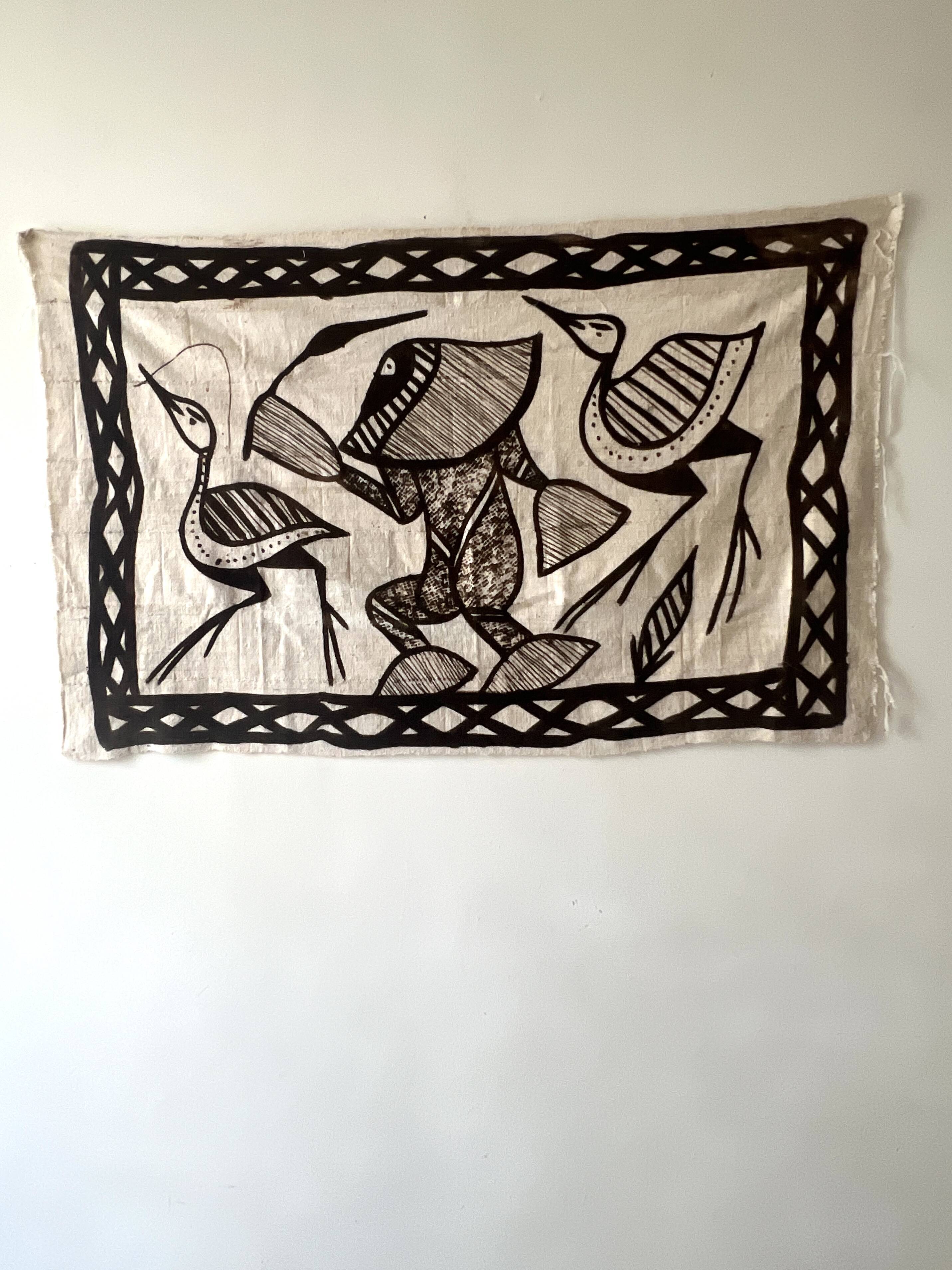 Grande tapisserie vintage de Korhogo — Sénoufo, Côte d'Ivoire