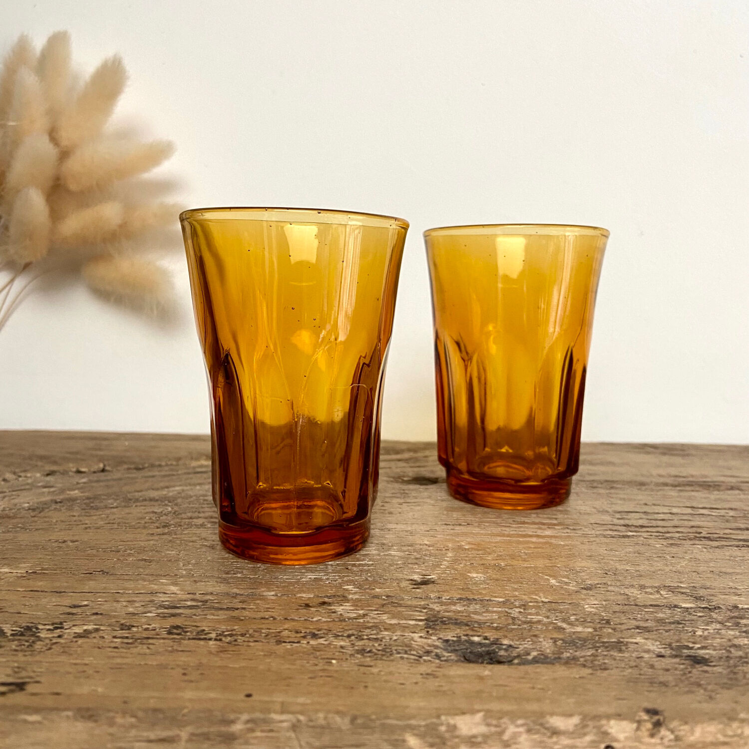6 vintage amber glasses