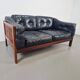 Mid-Century Modern Scandinavian Monte Carlo Sofa in Black Leather and Wood by Ingvar Stockum, 1965