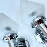 Pair vintage wall lamps 70s, chrome and glass