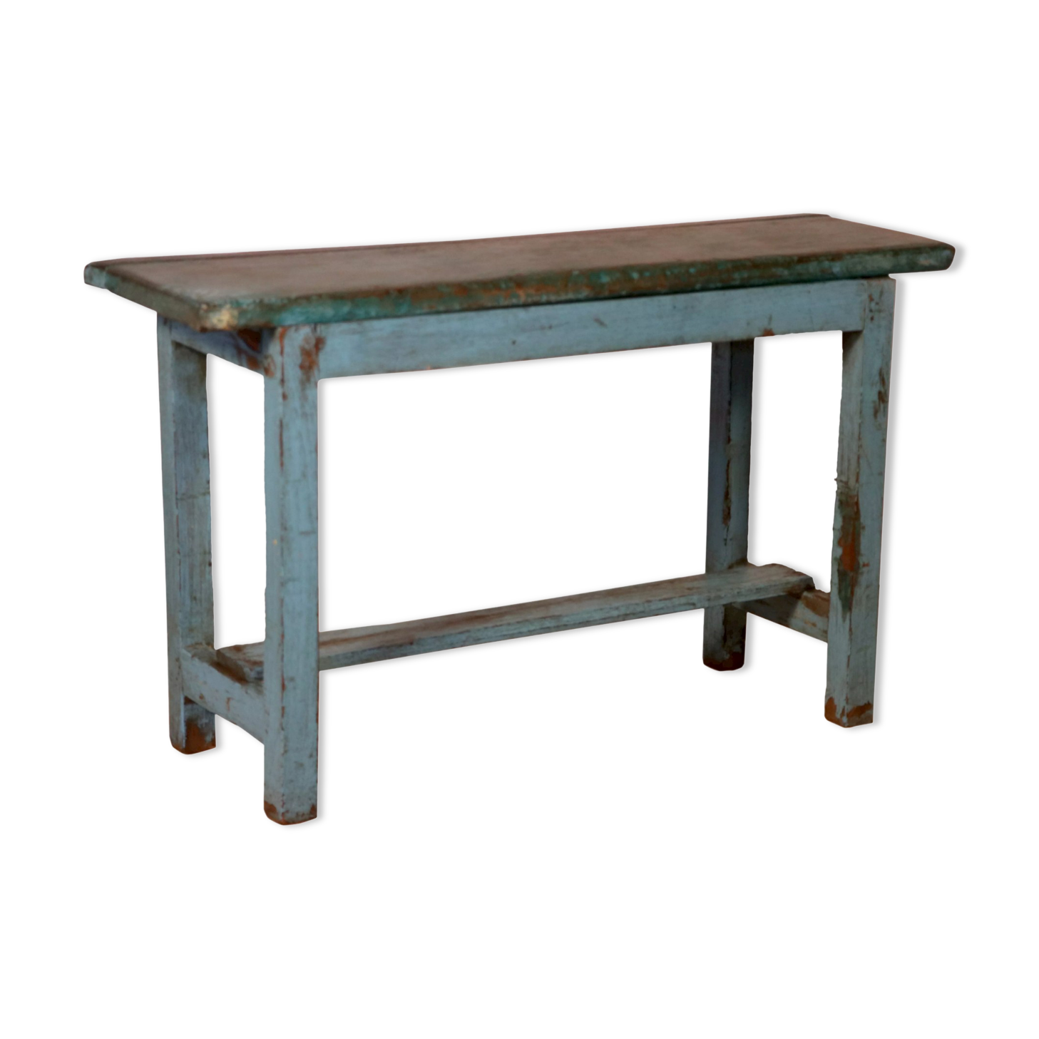 Former Burmese teak bench original blue patina
