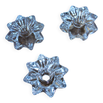 Set of 3 vintage star and flower glass candle holders