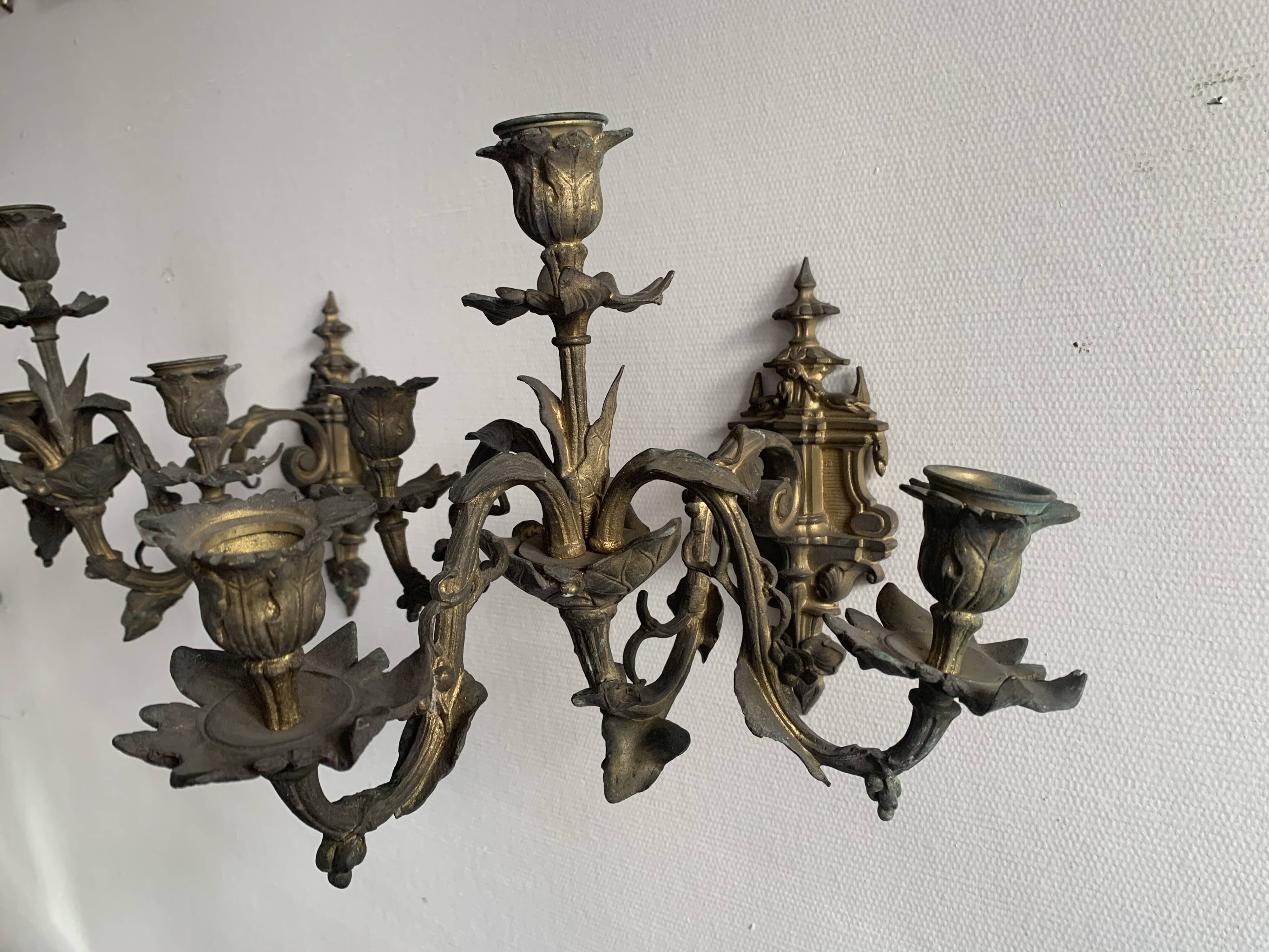 Pair of Napoleon III 4-branch bronze wall lights