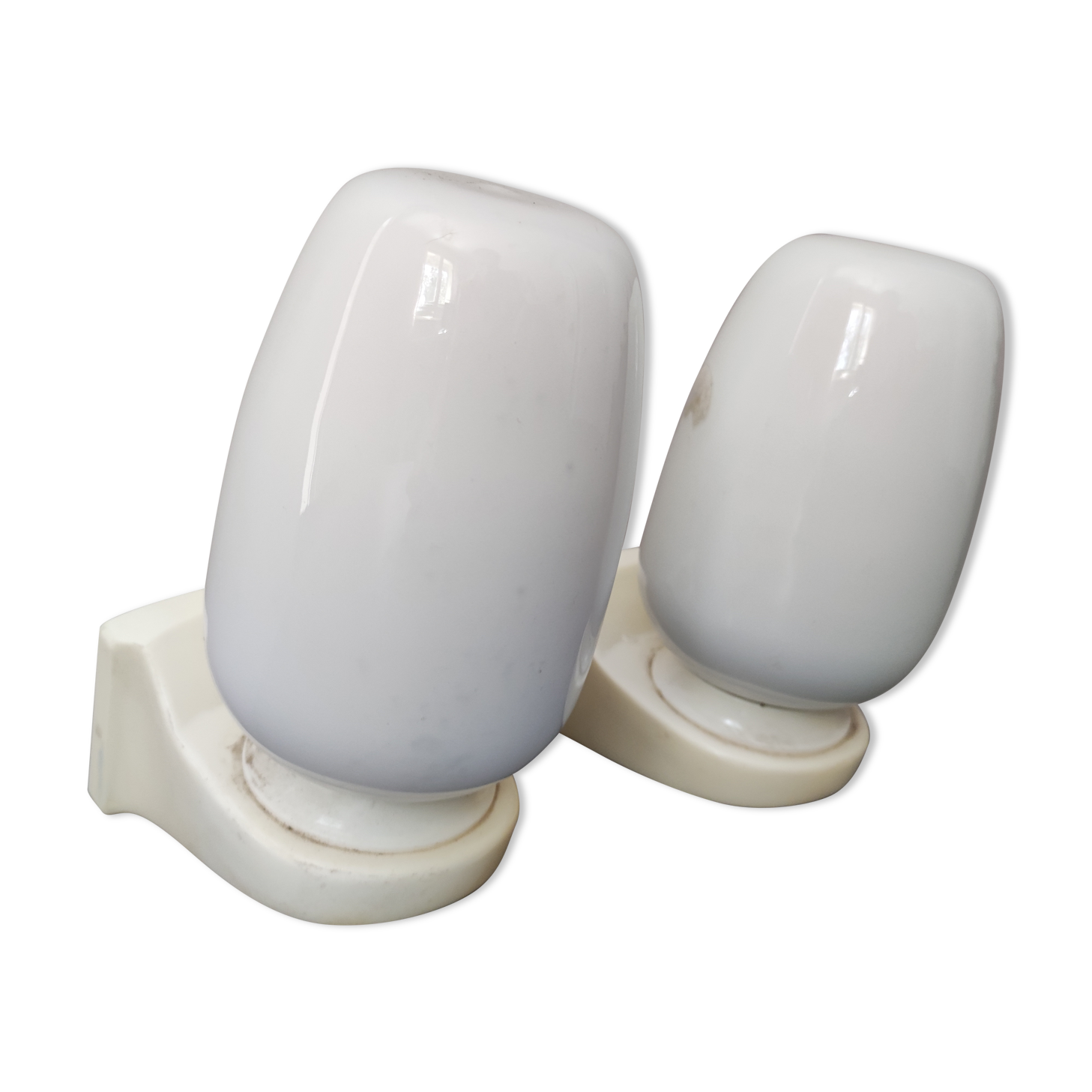 Pair lamps sconces bathroom glass blown mouth triplex Tovil opaline