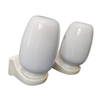 Pair lamps sconces bathroom glass blown mouth triplex Tovil opaline