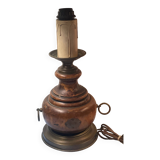 Lamp base baluster shape natural wood, brass, 42 cm socket height