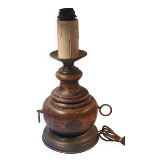 Lamp base baluster shape natural wood, brass, 42 cm socket height