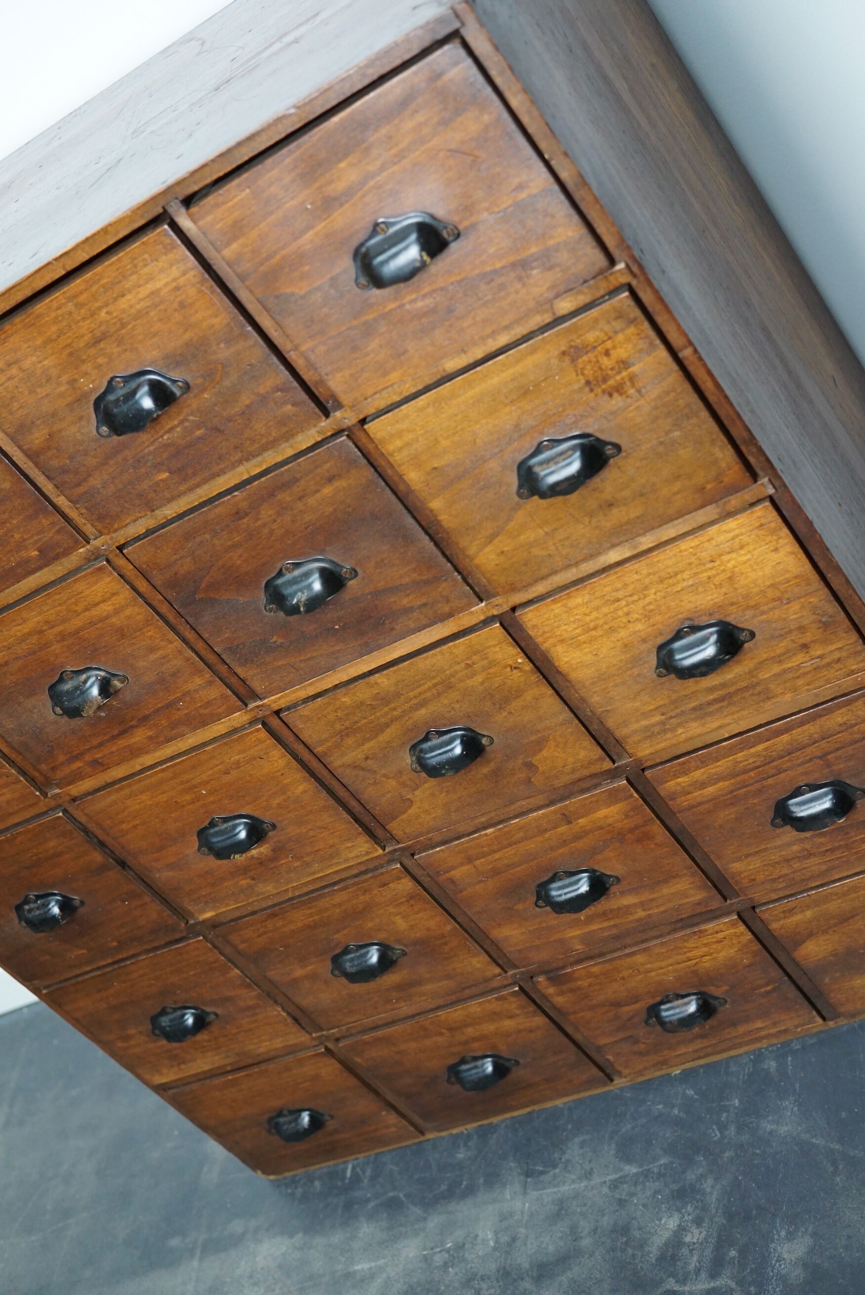 French fruitwood apothecary cabinet, ca 1950s