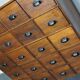 French fruitwood apothecary cabinet, ca 1950s