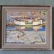 Mid-century modern "the dock" swedish seascape oil painting, framed