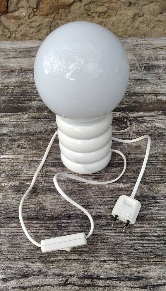 70s wood and opaline lamp