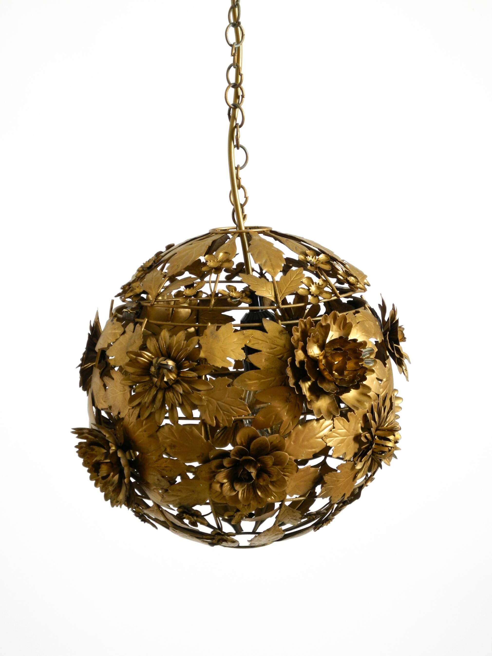 Beautiful floral-style spherical metal ceiling lamp, 1970s Regency design