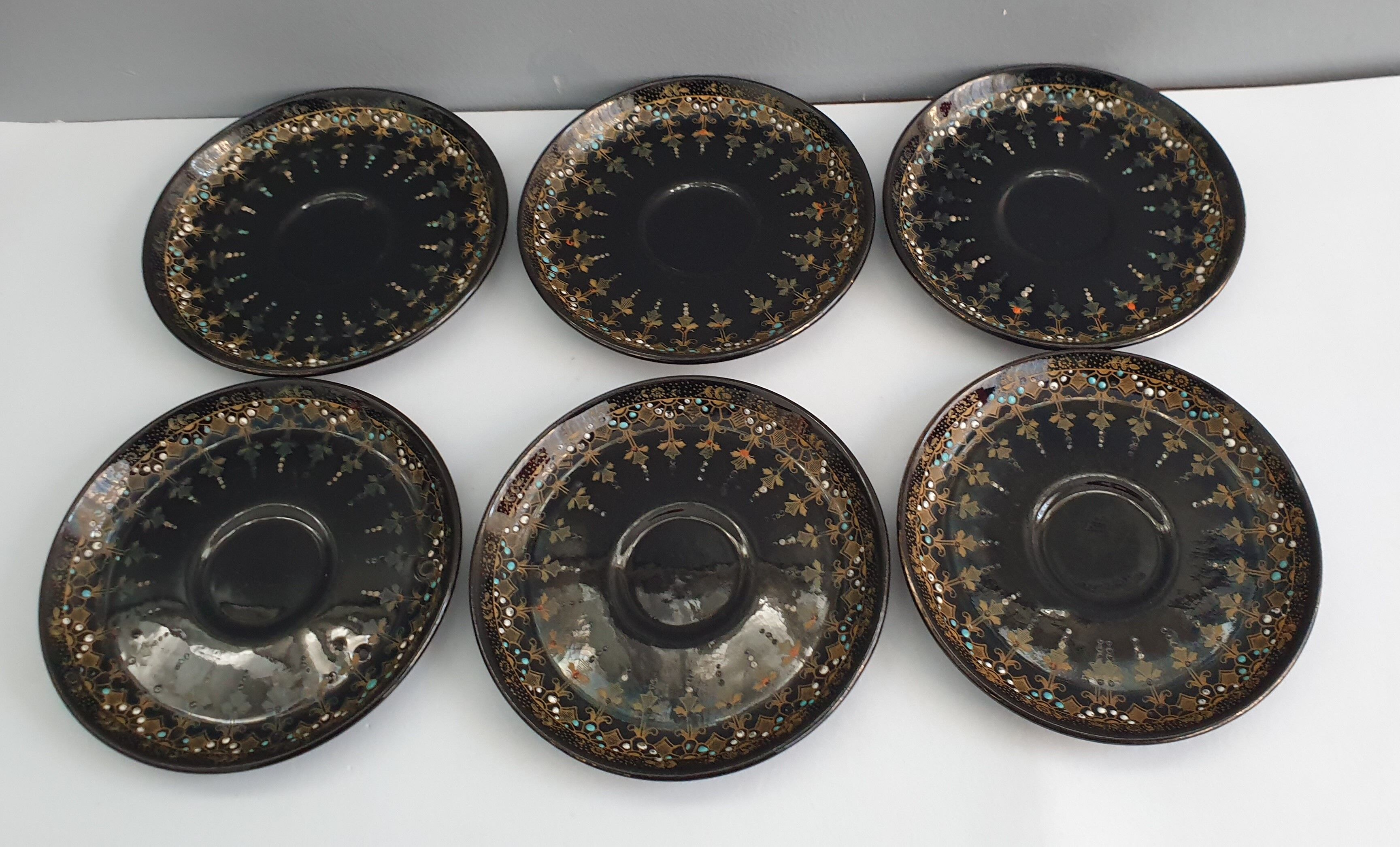 Six coffee cups and saucers in English earthenware Gibson & sons