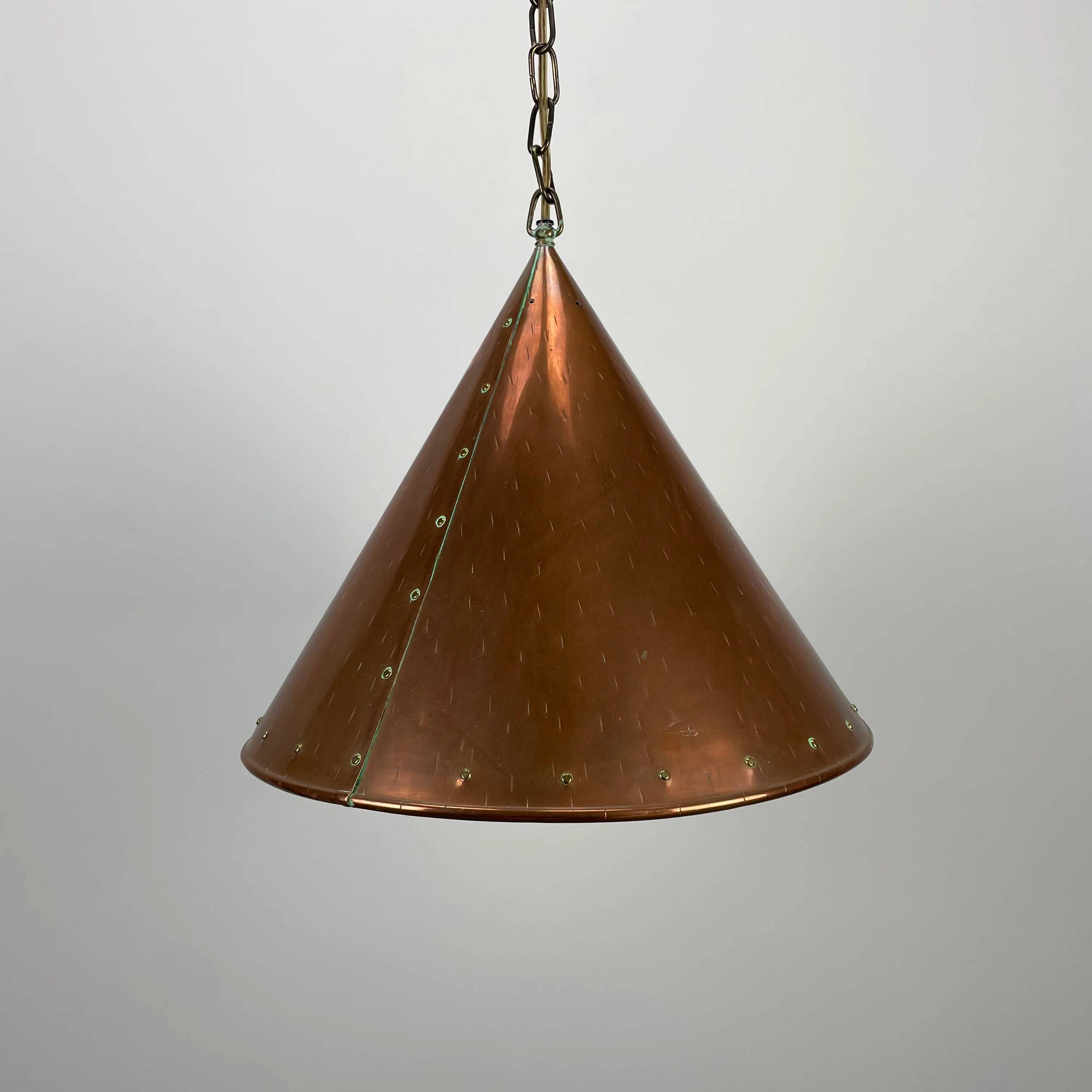 Conical suspended copper pendant by E.S Horn Aalestrup, Denmark 1950