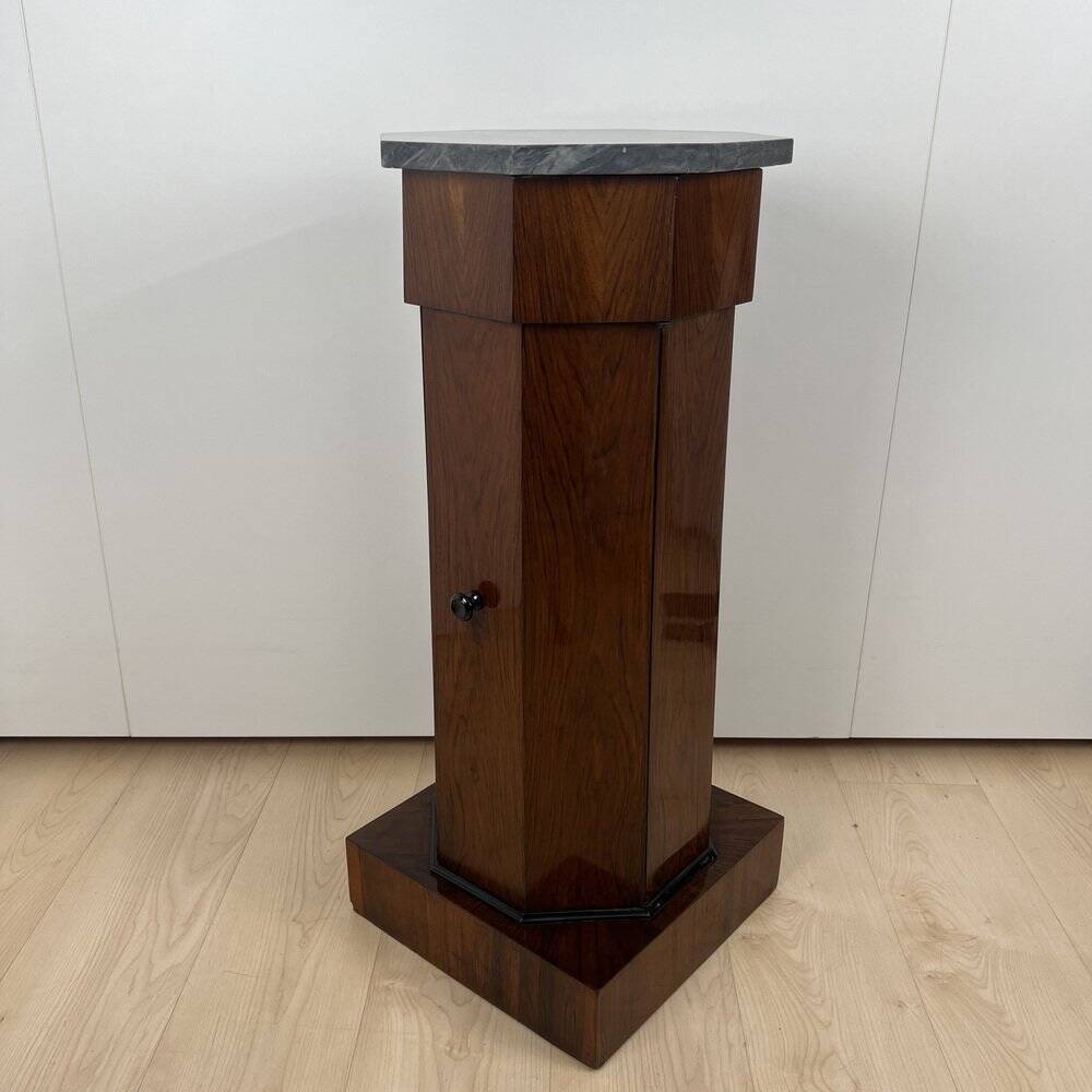 Biedermeier Drum Cabinet in Walnut Veneer & Marble, France, 1830s