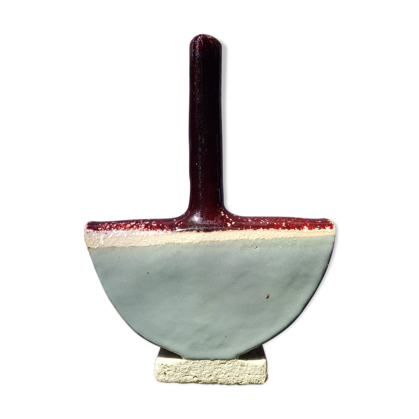 Old enameled ceramic soliflore vase half circle signed vintage