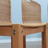 Curved wicker and wood chairs 1970s, set of 6