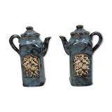 Oil and vinegar set in blue marbled style ceramic