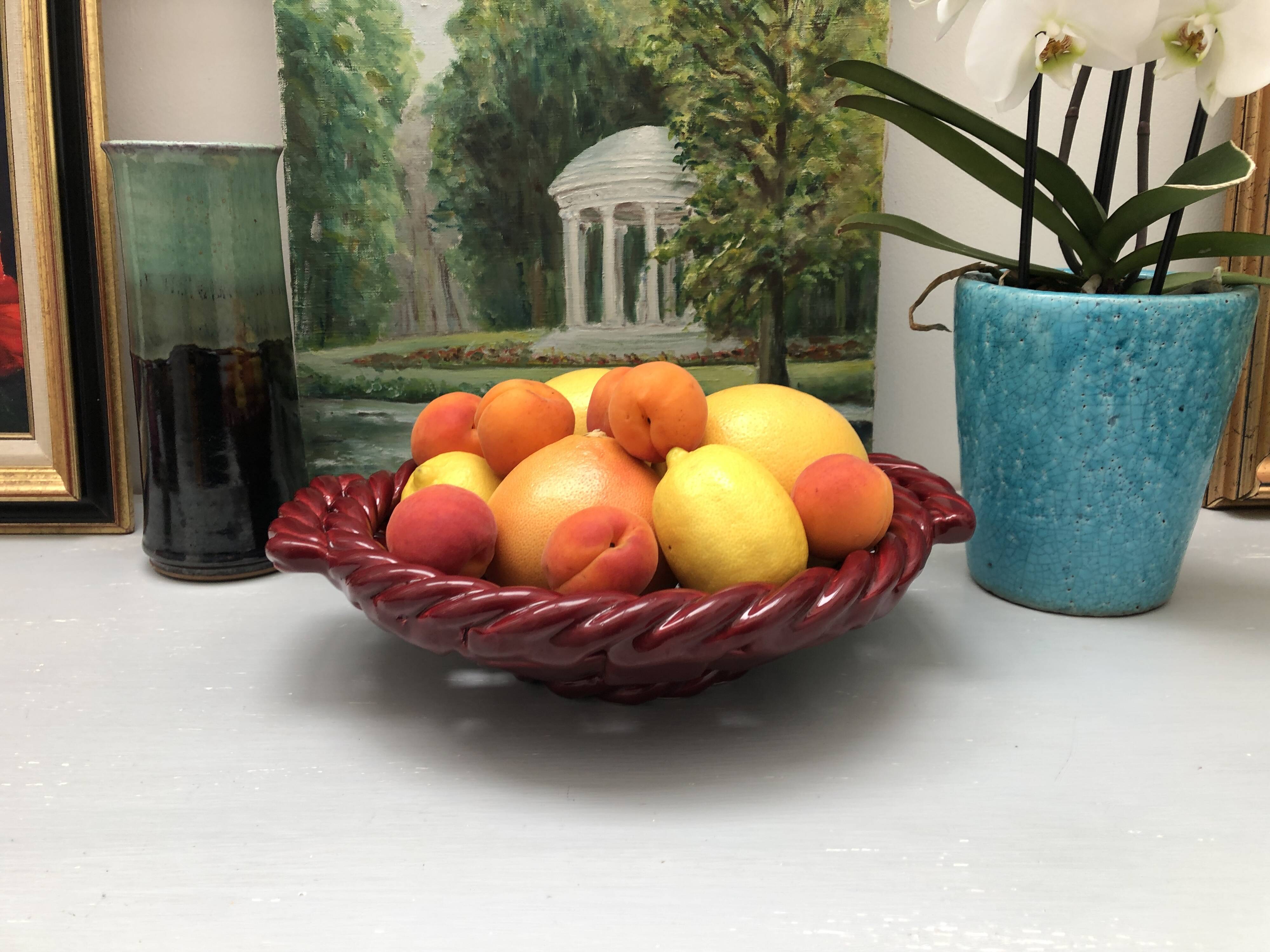 Woven ceramic basket signed France FPP Vallauris