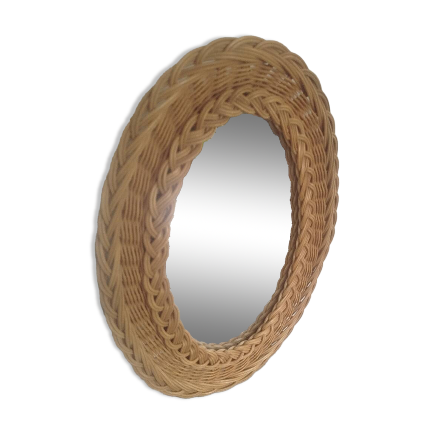 Vintage woven rattan mirror, 1970s