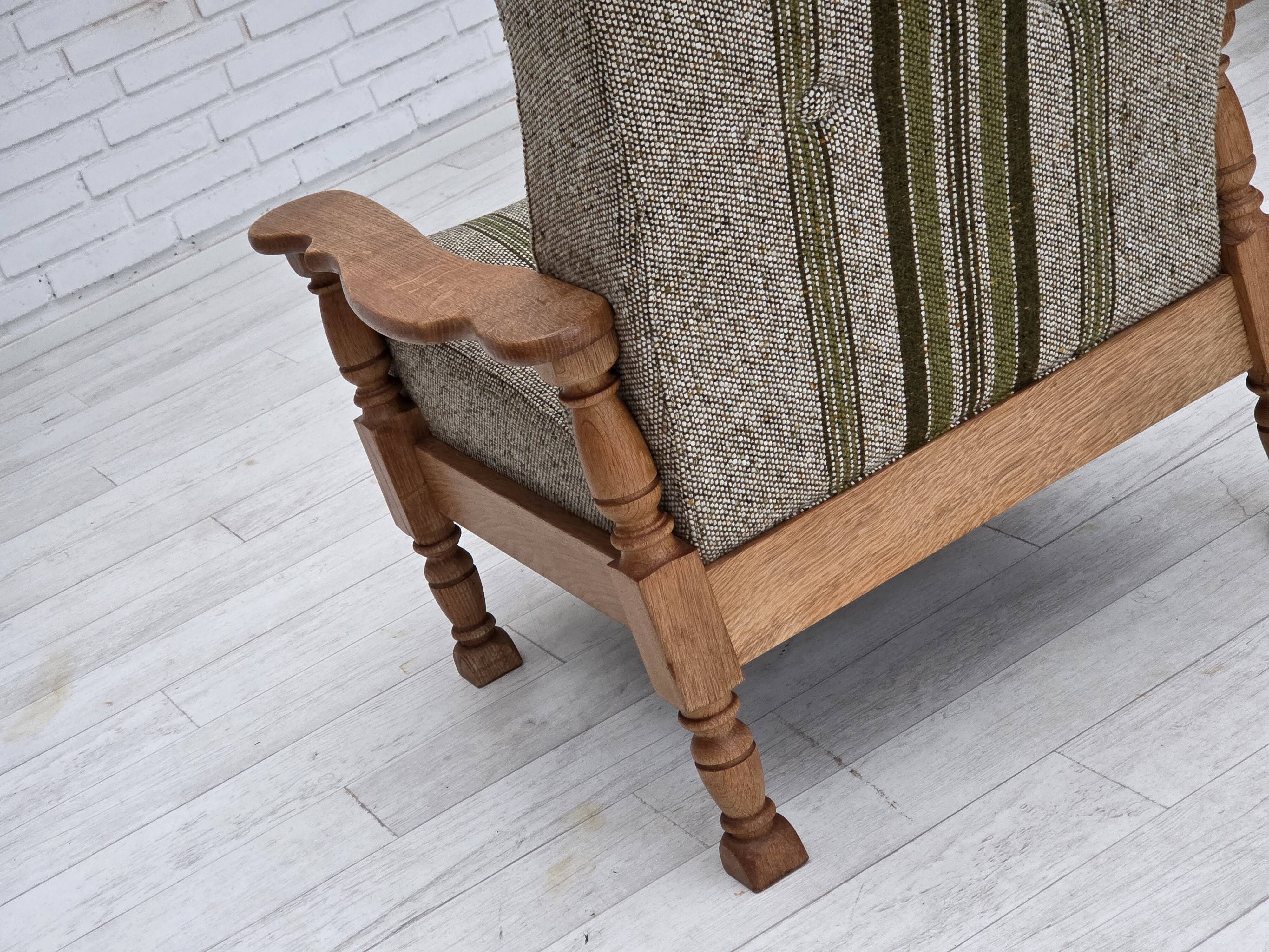 1970s, Danish armchair, original furniture wool fabric, solid oak wood.