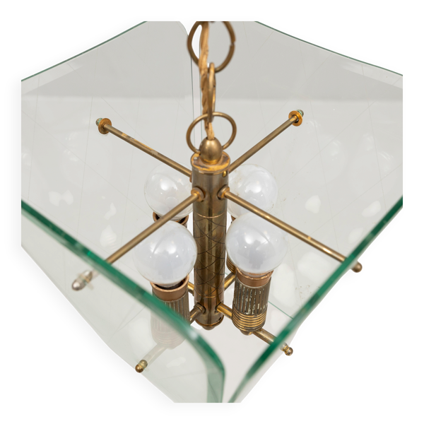 Lampe à suspension Fontana Arte par Pietro Chiesa en verre et laiton Italie 1940